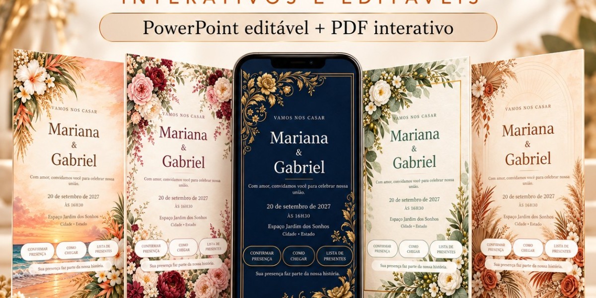 5 Modelos de Convite de Casamento Interativo Editável em PowerPoint + PDF
